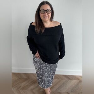 Pepper & Zoe Womens Off The Shoulder Oversized Sweater Size L Black Office Event